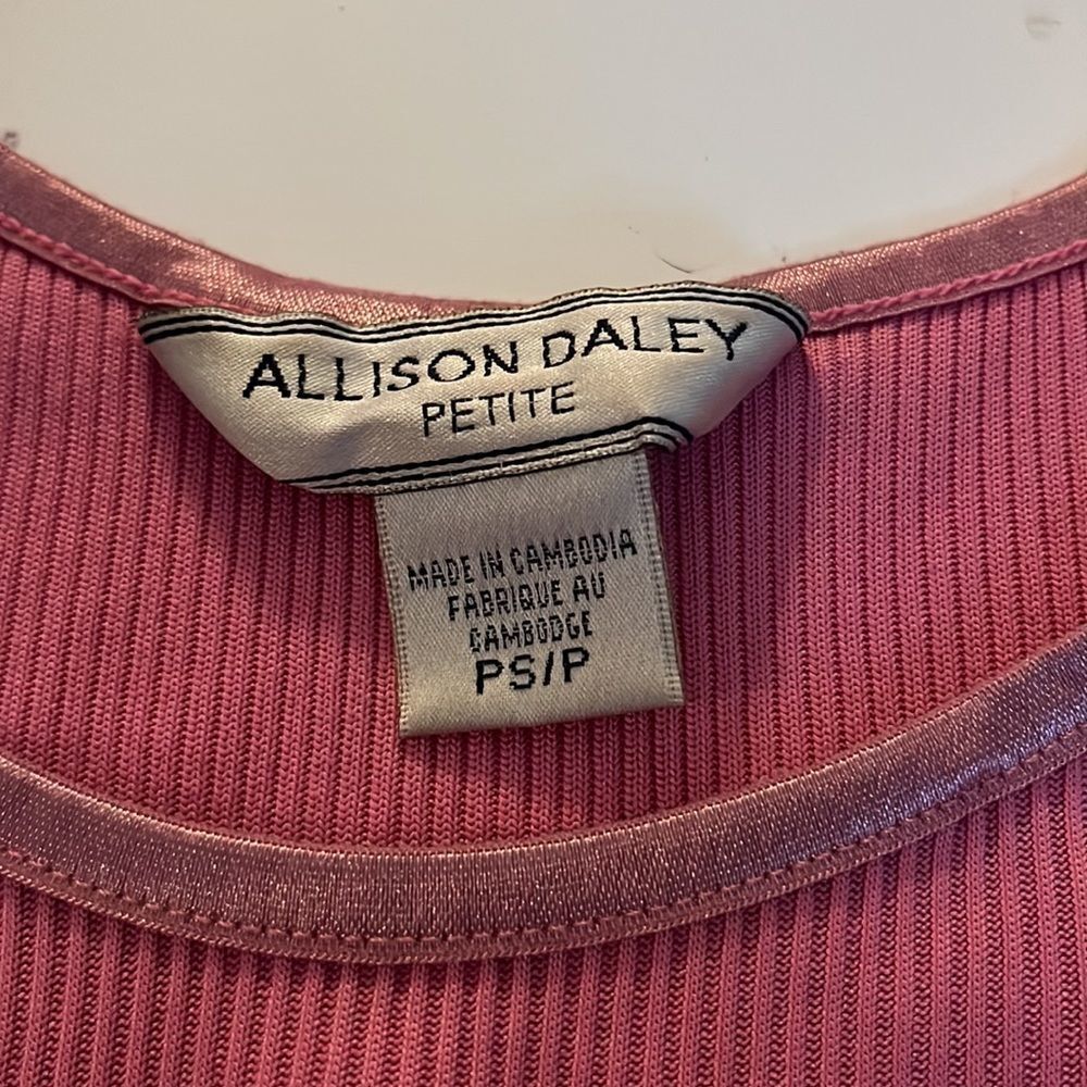Allison Daley Petite pink ribbed top with satin trim sleeveless scoopneck SZ PS - Picture 6 of 9